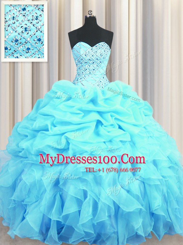 Sweet Pick Ups Floor Length Aqua Blue 15th Birthday Dress Sweetheart Sleeveless Lace Up
