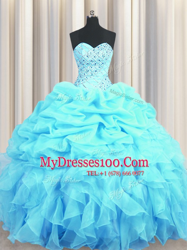 Sweet Pick Ups Floor Length Aqua Blue 15th Birthday Dress Sweetheart Sleeveless Lace Up