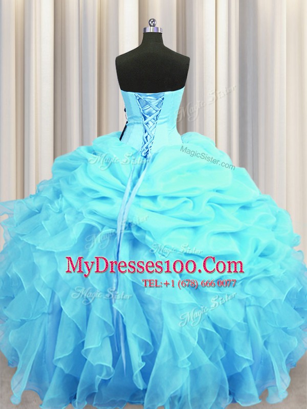 Sweet Pick Ups Floor Length Aqua Blue 15th Birthday Dress Sweetheart Sleeveless Lace Up