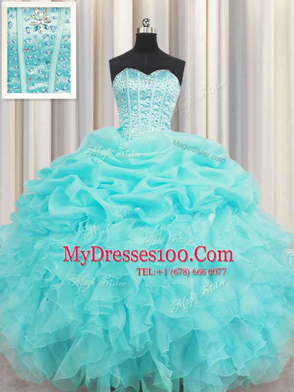 Top Selling Pick Ups Visible Boning Floor Length Ball Gowns Sleeveless Baby Blue Quinceanera Dress Lace Up