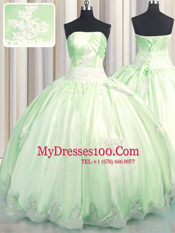Green Taffeta Lace Up Sweet 16 Dress Sleeveless Floor Length Beading and Appliques