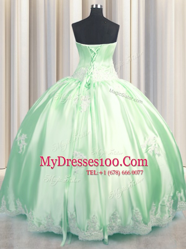 Green Taffeta Lace Up Sweet 16 Dress Sleeveless Floor Length Beading and Appliques