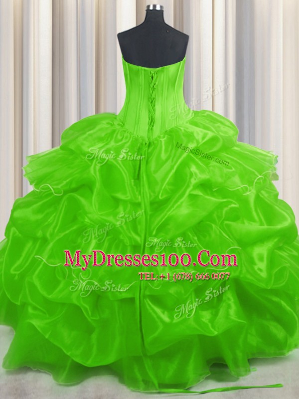 Organza Lace Up Sweet 16 Quinceanera Dress Sleeveless Floor Length Beading and Ruffled Layers and Pick Ups