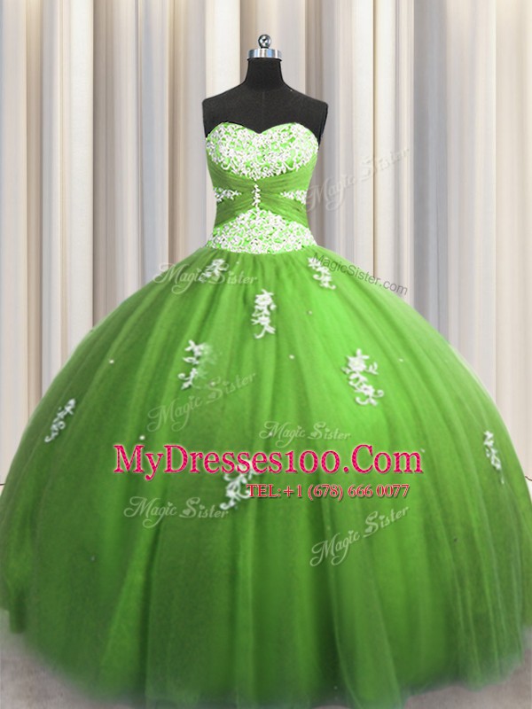 Luxurious Green Sweetheart Neckline Beading and Appliques Sweet 16 Dress Sleeveless Lace Up