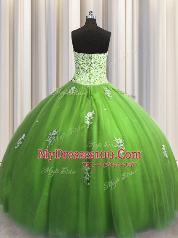 Luxurious Green Sweetheart Neckline Beading and Appliques Sweet 16 Dress Sleeveless Lace Up