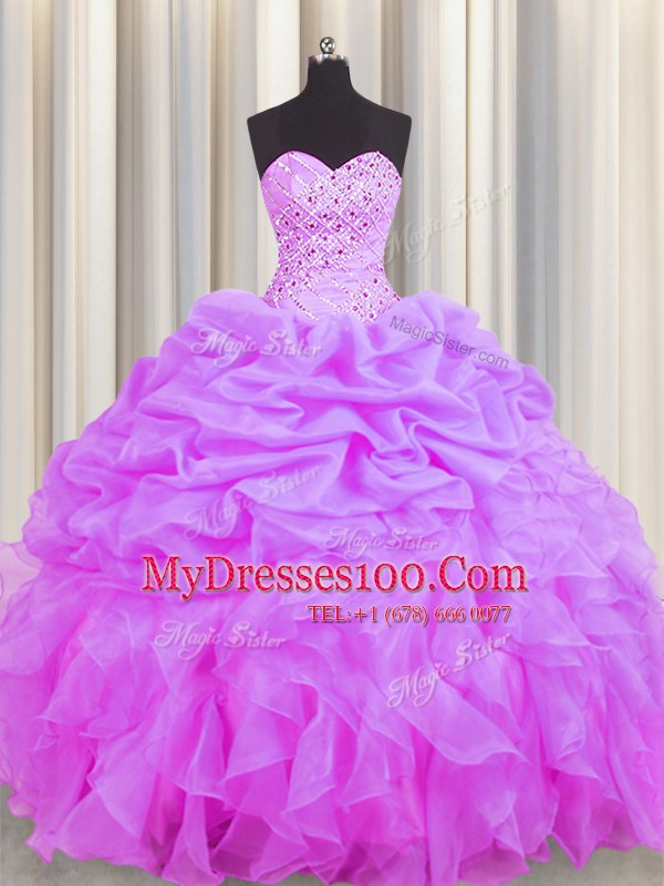 Beauteous Sleeveless Lace Up Floor Length Beading and Ruffles and Pick Ups Ball Gown Prom Dress