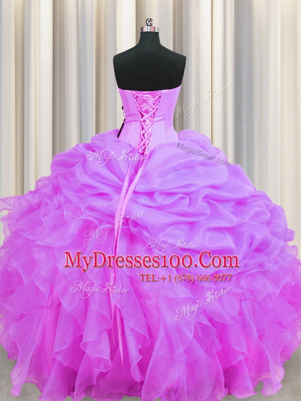 Beauteous Sleeveless Lace Up Floor Length Beading and Ruffles and Pick Ups Ball Gown Prom Dress