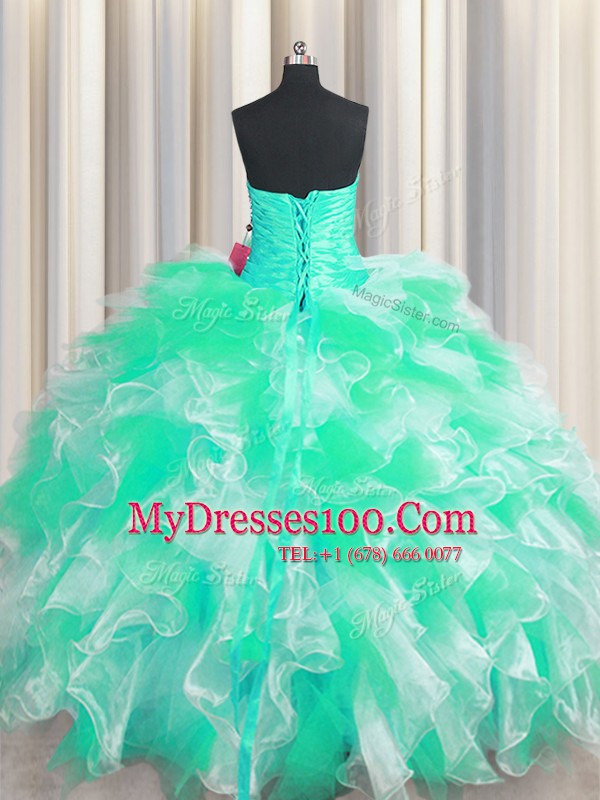 Colorful Apple Green Sleeveless Organza Lace Up Quinceanera Gowns for Military Ball and Sweet 16 and Quinceanera
