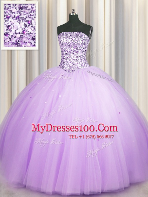 Super Really Puffy Sleeveless Lace Up Floor Length Beading and Sequins Sweet 16 Dress