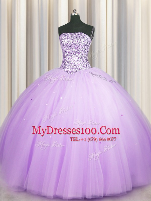 Super Really Puffy Sleeveless Lace Up Floor Length Beading and Sequins Sweet 16 Dress
