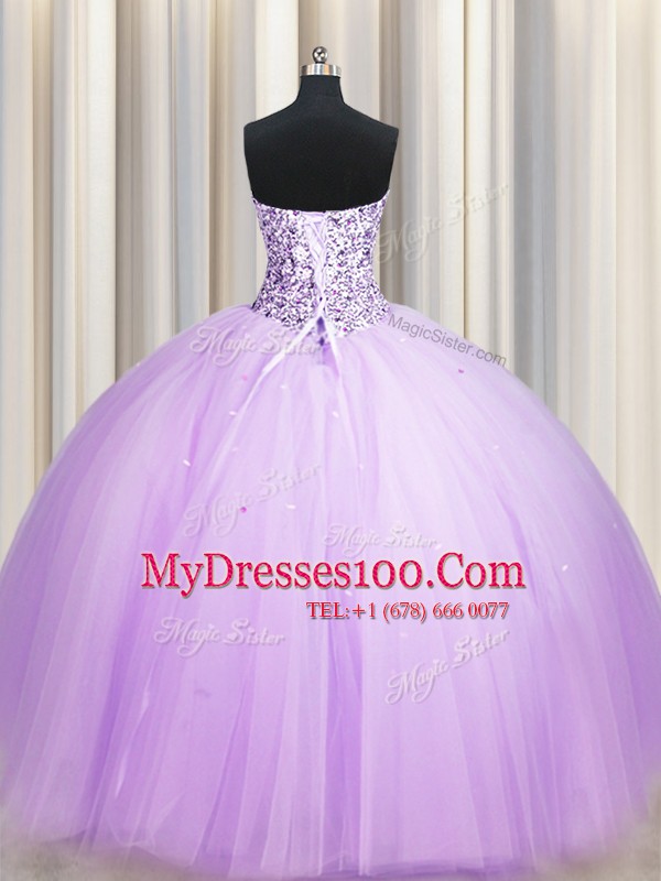 Super Really Puffy Sleeveless Lace Up Floor Length Beading and Sequins Sweet 16 Dress