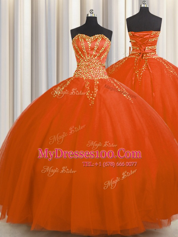Really Puffy Red Quinceanera Gowns Military Ball and Sweet 16 and Quinceanera and For with Beading Sweetheart Sleeveless Lace Up