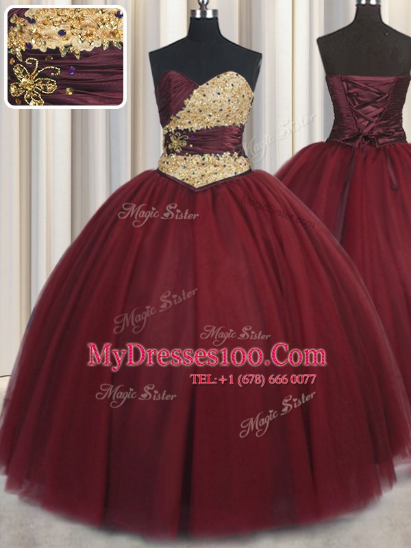 On Sale Sweetheart Sleeveless Tulle 15 Quinceanera Dress Beading and Appliques Lace Up