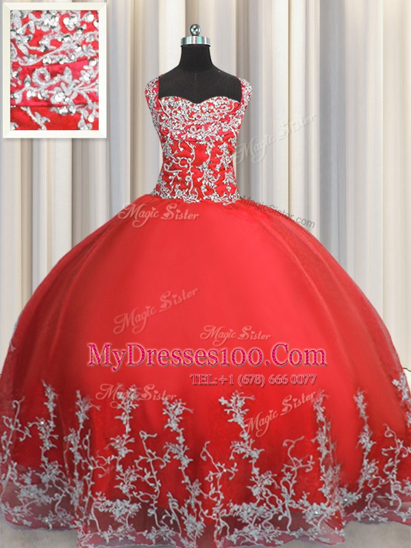Coral Red Lace Up Quinceanera Gowns Beading and Appliques Sleeveless Floor Length