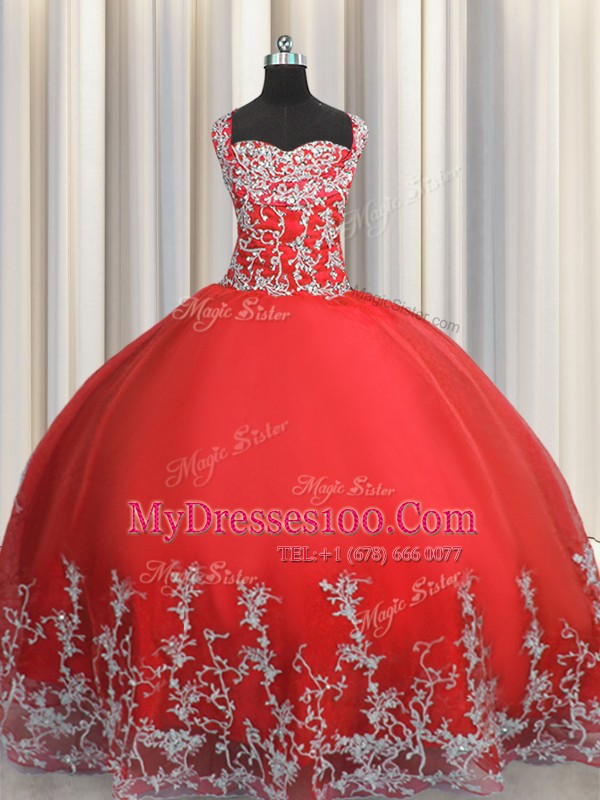 Coral Red Lace Up Quinceanera Gowns Beading and Appliques Sleeveless Floor Length