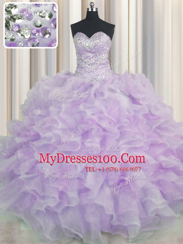 Sleeveless Lace Up Floor Length Beading and Ruffles Vestidos de Quinceanera