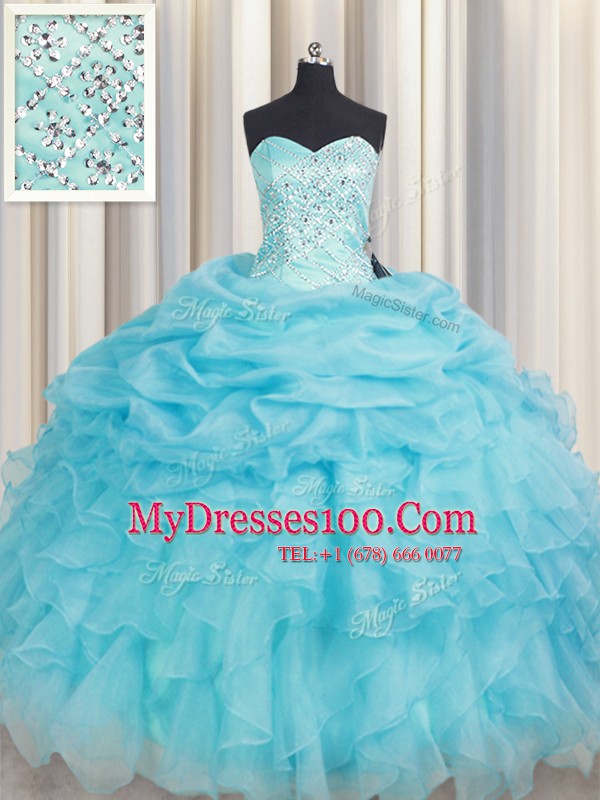 Beauteous Sleeveless Lace Up Floor Length Beading and Ruffles Sweet 16 Dresses