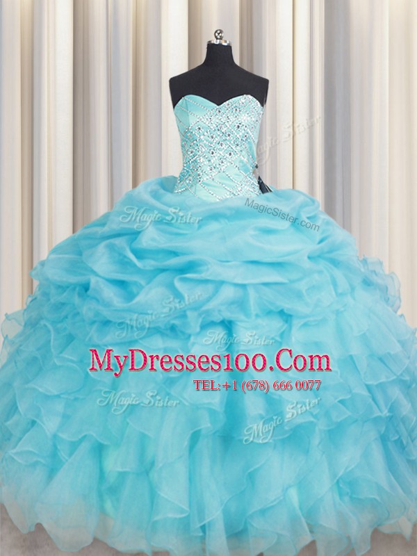 Beauteous Sleeveless Lace Up Floor Length Beading and Ruffles Sweet 16 Dresses