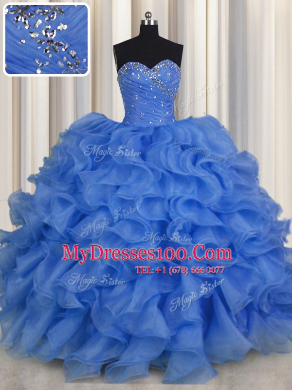 Stunning Sweetheart Sleeveless Organza Vestidos de Quinceanera Beading and Ruffles Lace Up