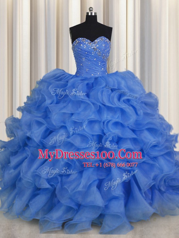 Stunning Sweetheart Sleeveless Organza Vestidos de Quinceanera Beading and Ruffles Lace Up