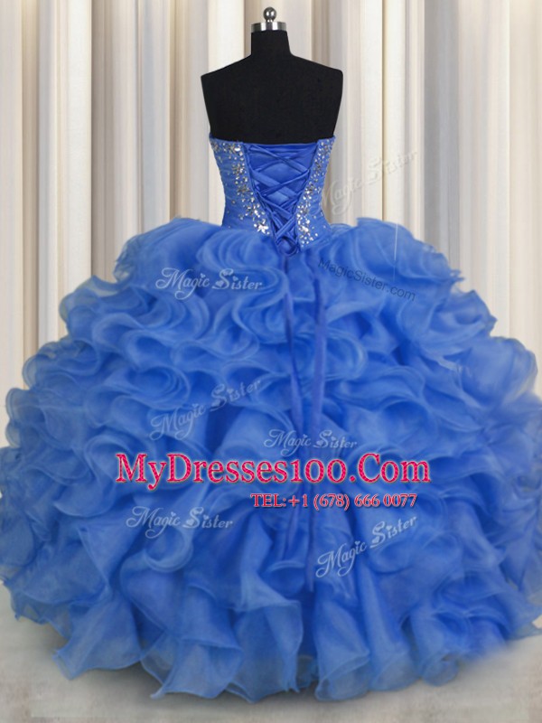 Stunning Sweetheart Sleeveless Organza Vestidos de Quinceanera Beading and Ruffles Lace Up