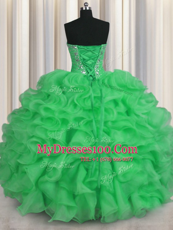 Flirting Sweetheart Sleeveless Lace Up Sweet 16 Dresses Green Organza