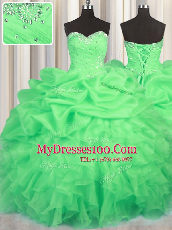 Nice Pick Ups Ball Gowns Sweet 16 Quinceanera Dress Green Sweetheart Organza Sleeveless Floor Length Lace Up