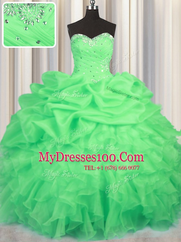 Nice Pick Ups Ball Gowns Sweet 16 Quinceanera Dress Green Sweetheart Organza Sleeveless Floor Length Lace Up