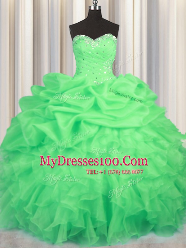 Nice Pick Ups Ball Gowns Sweet 16 Quinceanera Dress Green Sweetheart Organza Sleeveless Floor Length Lace Up