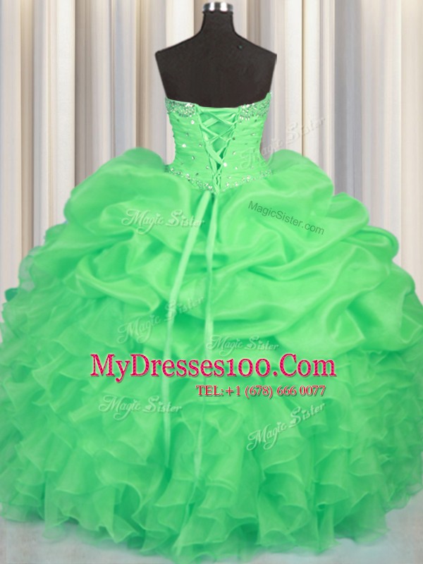 Nice Pick Ups Ball Gowns Sweet 16 Quinceanera Dress Green Sweetheart Organza Sleeveless Floor Length Lace Up