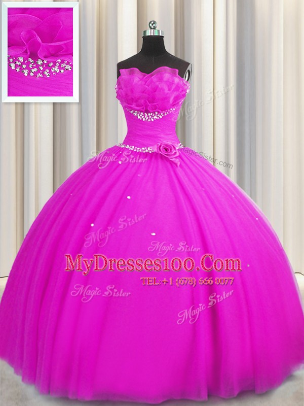 Fashionable Handcrafted Flower Sleeveless Lace Up Floor Length Beading and Sequins and Hand Made Flower Quinceanera Gowns