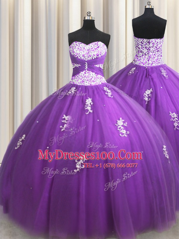 Inexpensive Sweetheart Sleeveless Tulle Sweet 16 Dress Beading and Appliques Lace Up