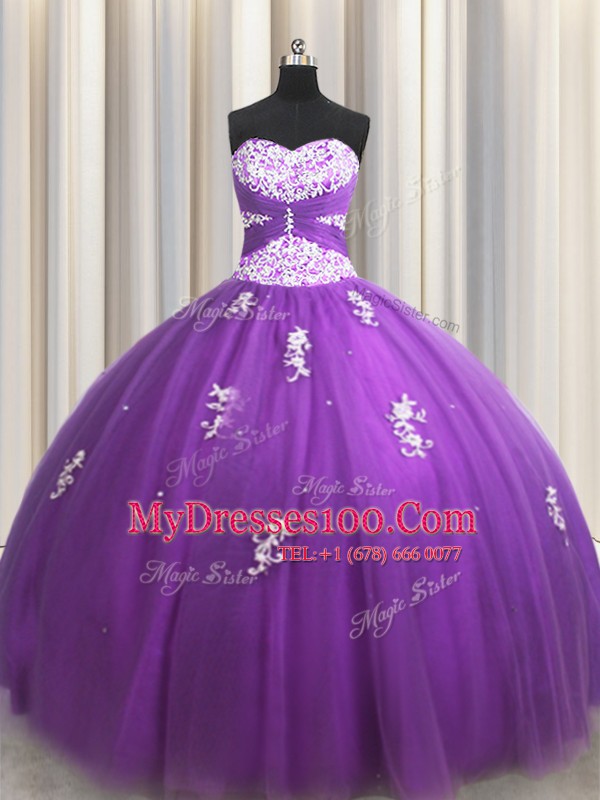 Inexpensive Sweetheart Sleeveless Tulle Sweet 16 Dress Beading and Appliques Lace Up