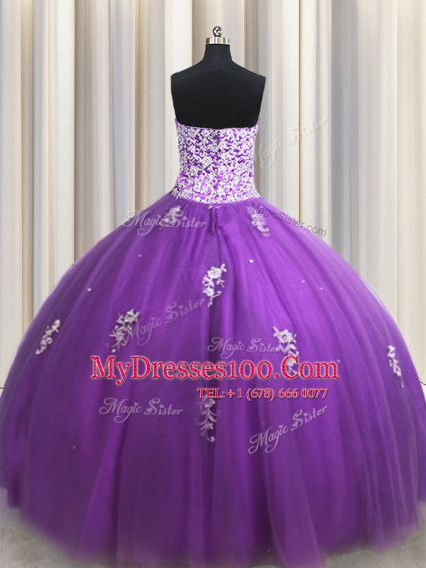 Inexpensive Sweetheart Sleeveless Tulle Sweet 16 Dress Beading and Appliques Lace Up