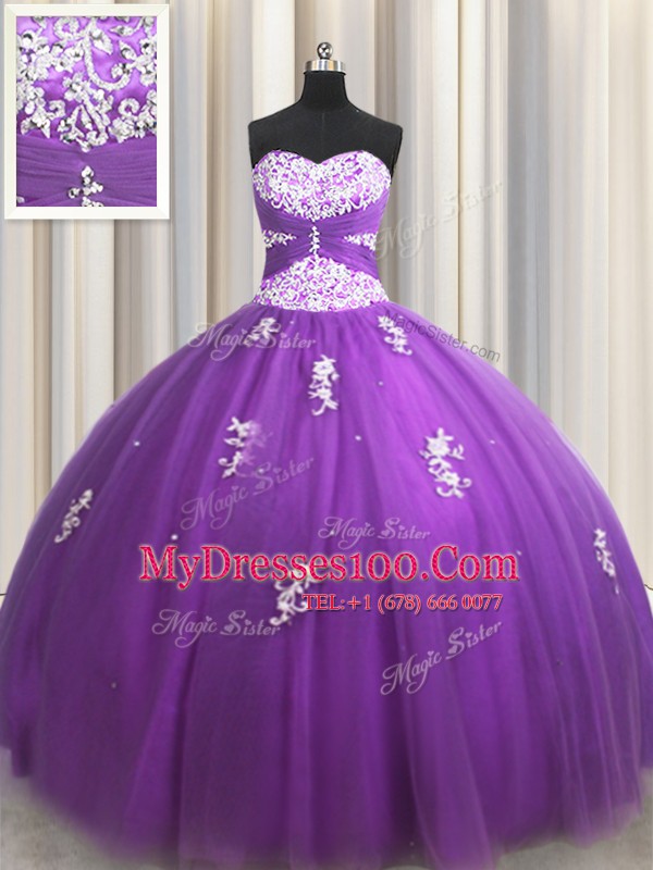 Inexpensive Sweetheart Sleeveless Tulle Sweet 16 Dress Beading and Appliques Lace Up