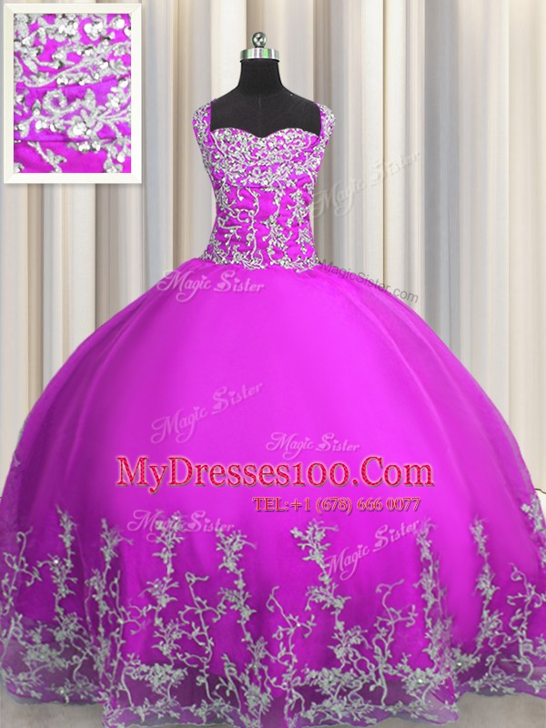 Floor Length Ball Gowns Sleeveless Purple Quinceanera Dress Lace Up