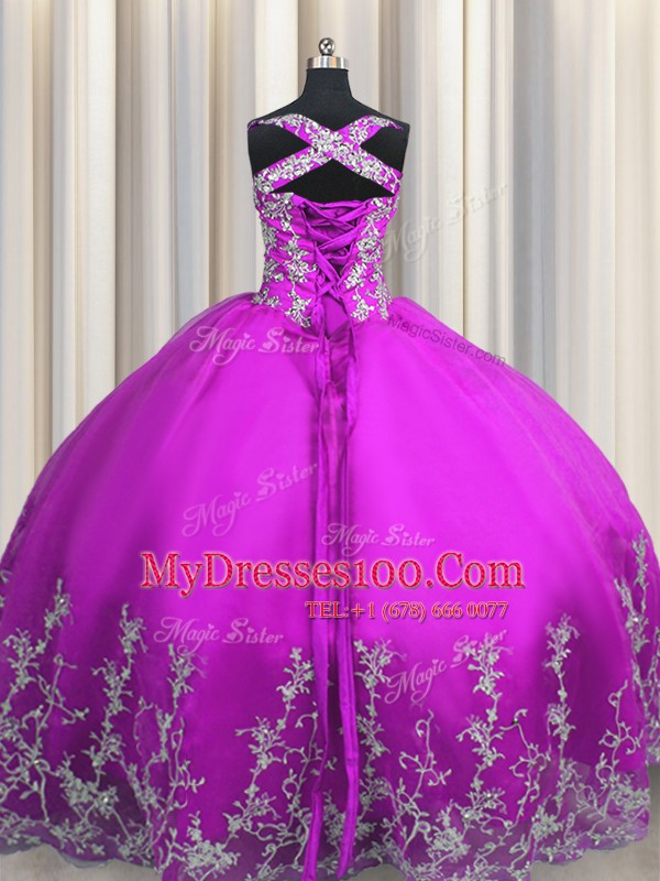 Floor Length Ball Gowns Sleeveless Purple Quinceanera Dress Lace Up