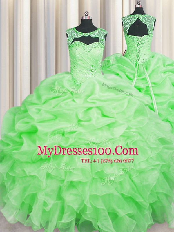 Glamorous Scoop Organza Sleeveless Floor Length 15 Quinceanera Dress and Beading and Pick Ups