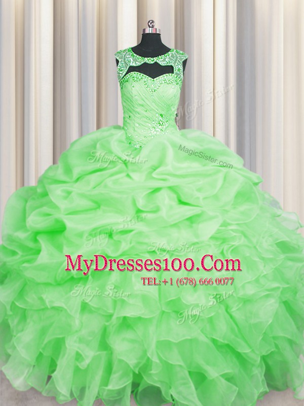 Glamorous Scoop Organza Sleeveless Floor Length 15 Quinceanera Dress and Beading and Pick Ups