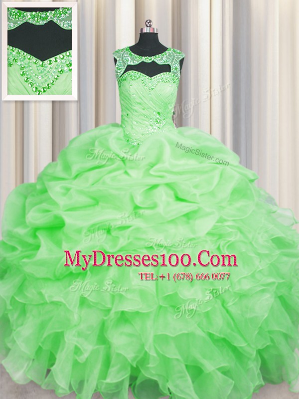 Glamorous Scoop Organza Sleeveless Floor Length 15 Quinceanera Dress and Beading and Pick Ups