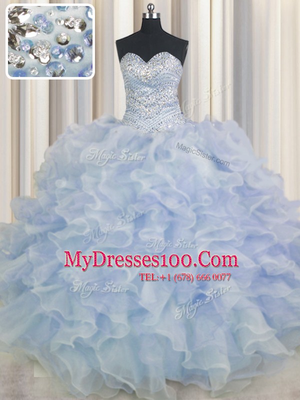Best Selling Light Blue Quinceanera Dress Military Ball and Sweet 16 and Quinceanera and For with Beading and Ruffles Sweetheart Sleeveless Lace Up