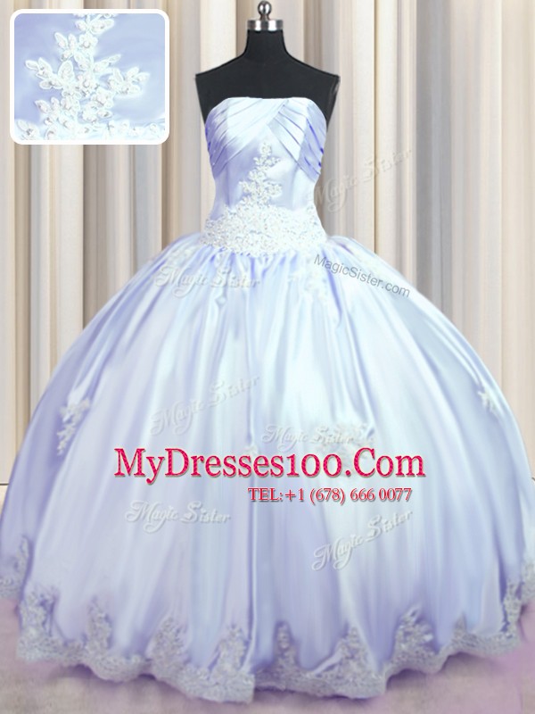 Appliques Quinceanera Gown Lavender Lace Up Sleeveless Floor Length