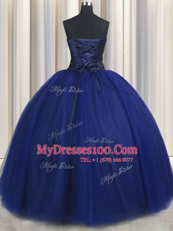 Sweetheart Sleeveless Lace Up 15th Birthday Dress Navy Blue Tulle