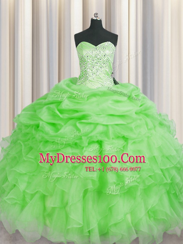Sleeveless Beading and Ruffles Floor Length 15th Birthday Dress