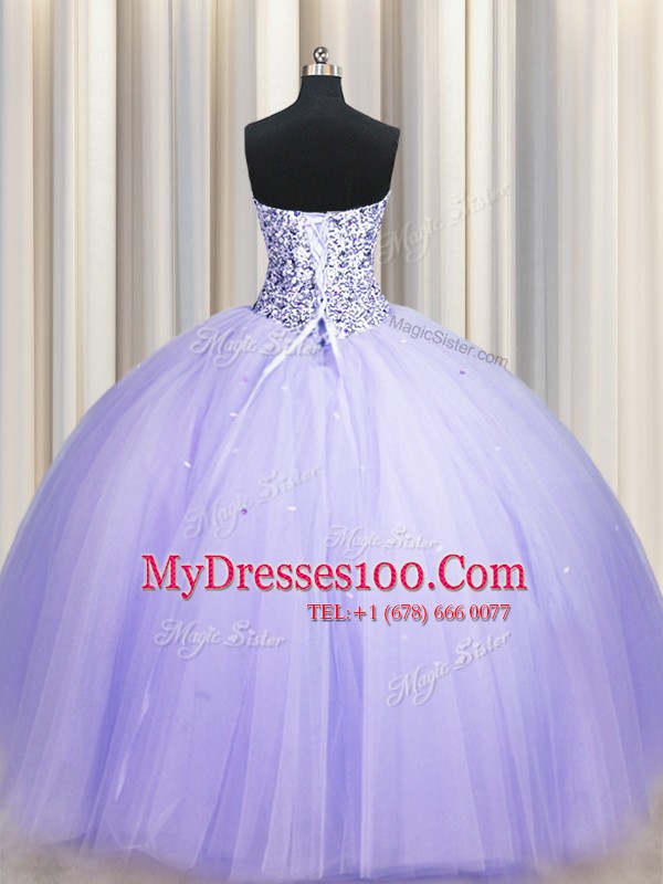 Puffy Skirt Sleeveless Beading and Sequins Lace Up Ball Gown Prom Dress