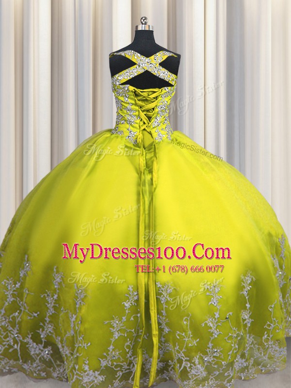 Exquisite Sleeveless Lace Up Floor Length Beading and Appliques Quinceanera Gown