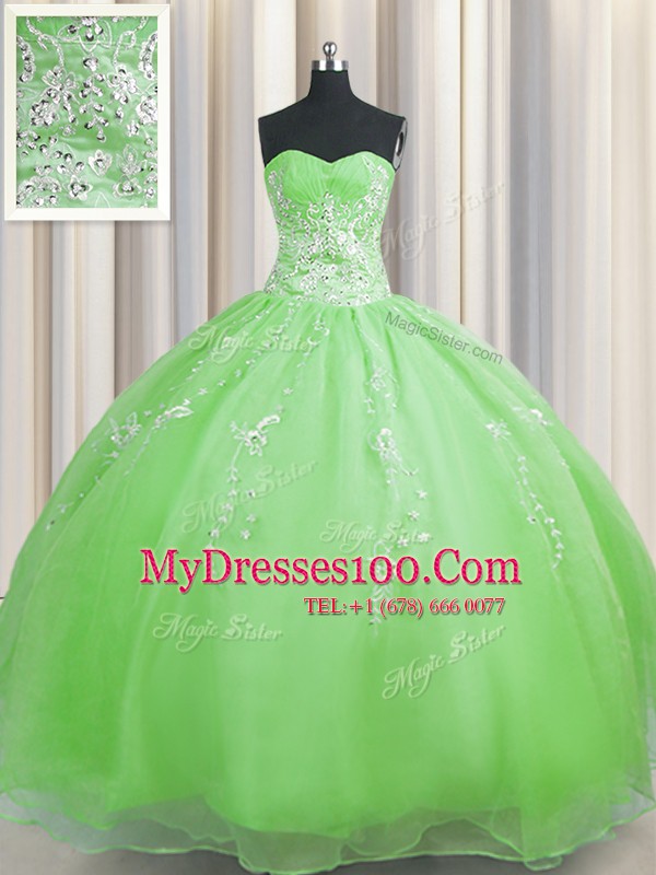 New Style Zipper Up Sweetheart Sleeveless 15 Quinceanera Dress Floor Length Beading and Appliques Organza