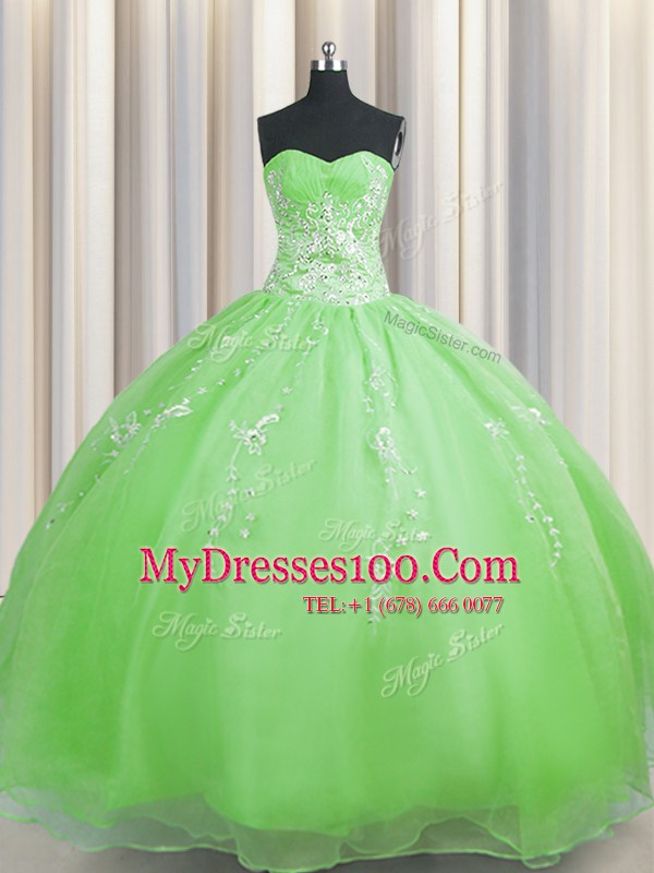 New Style Zipper Up Sweetheart Sleeveless 15 Quinceanera Dress Floor Length Beading and Appliques Organza