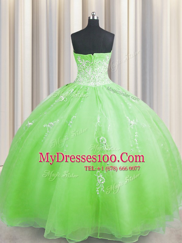 New Style Zipper Up Sweetheart Sleeveless 15 Quinceanera Dress Floor Length Beading and Appliques Organza