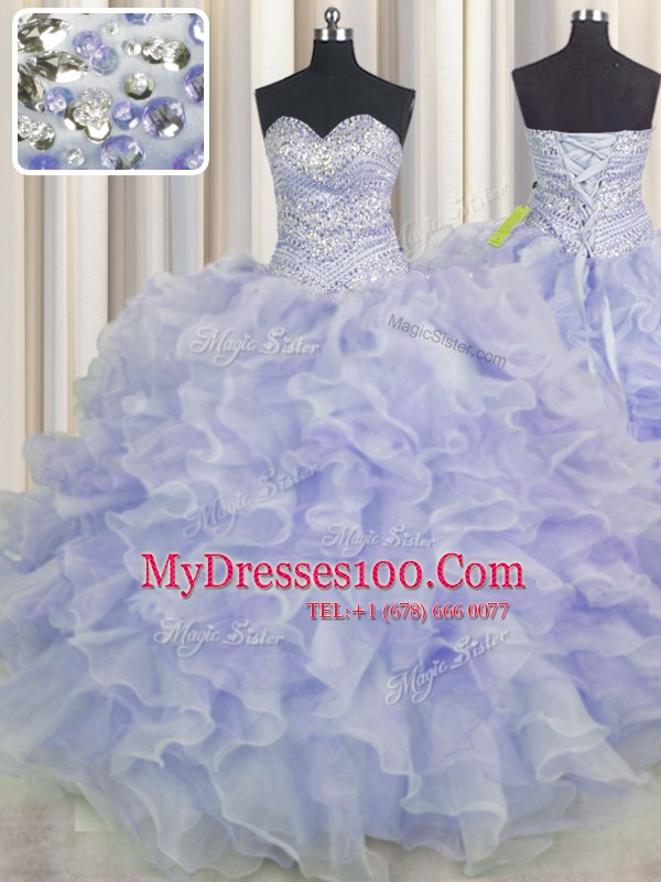 Exquisite Purple Sweetheart Lace Up Beading and Ruffles Ball Gown Prom Dress Sleeveless